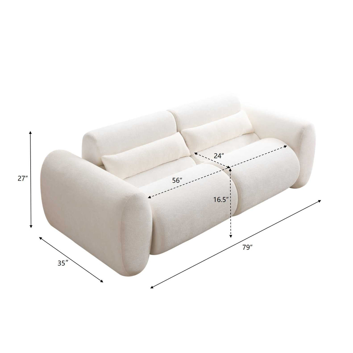 Sofa 79in Round Arm Cloud Curved 3-Seater Chenille Snow by HouseOfZazla on Tampa Home & Garden Store