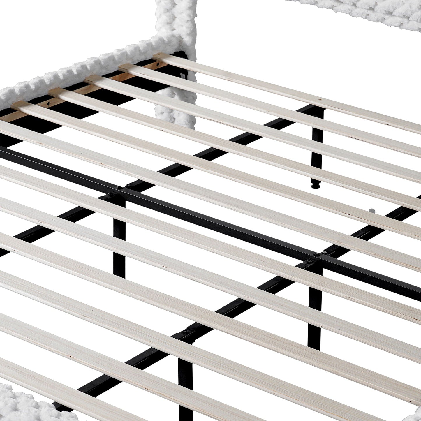Slatted bed base with light wood slats and black metal frame on Tampa Home & Garden Store