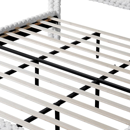 Slatted bed base with light wood slats and black metal frame on Tampa Home & Garden Store