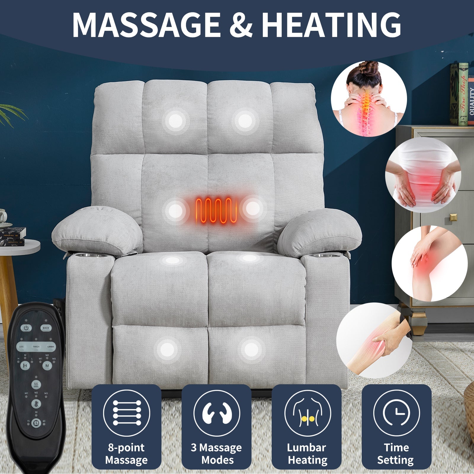 Beige dual-motor infinite-position power lift recliner 8-point massage by HouseOfZazla on Tampa Home & Garden Store