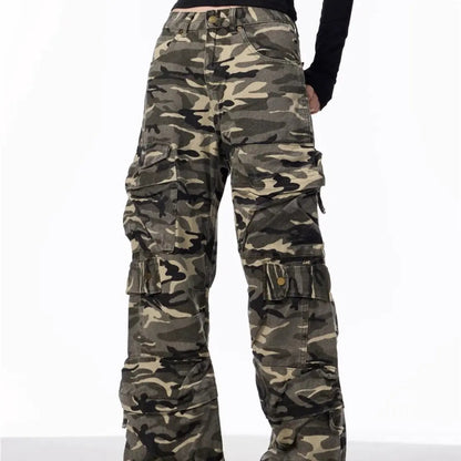 Camouflage cargo pants women's loose wide-leg jeans, FLIPSTYLEZLLC, camo cargo pockets on Tampa Home & Garden Store