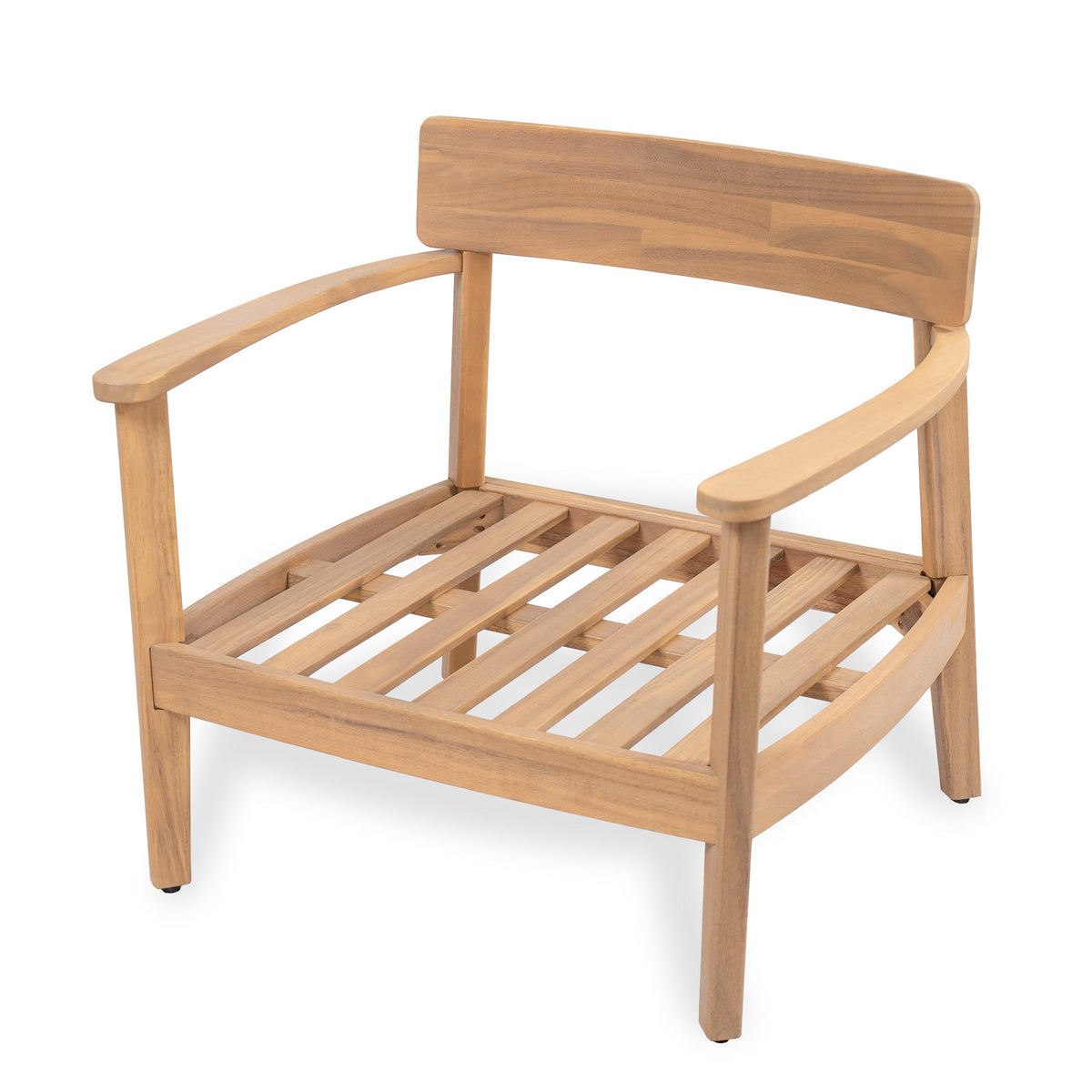 Mallorca acacia wood outdoor club chair with curved arms and slatted seat base on Tampa Home & Garden Store