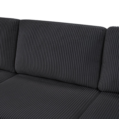 Oversized Sectional U-Shaped Sofa charcoal corduroy close-up on Tampa Home & Garden Store