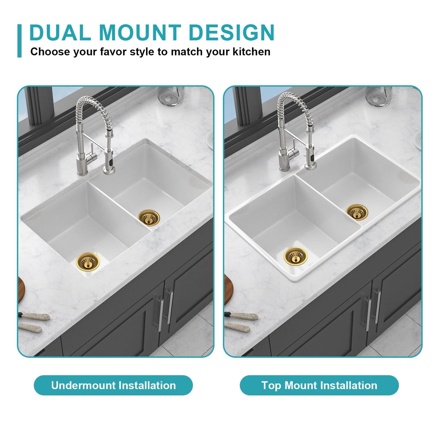 32-inch undermount double bowl kitchen sink white with deep bowls and grids dual install on Tampa Home & Garden Store