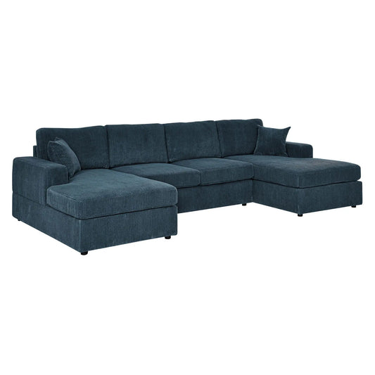 3 Piece Double Chaise Sectional Sofa by Unique Piece Furniture in blue corduroy fabric on Tampa Home & Garden Store