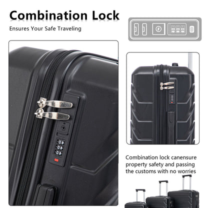 3-piece spinner luggage set 20/24/28 in black with built-in combination lock HouseOfZazla on Tampa Home & Garden Store