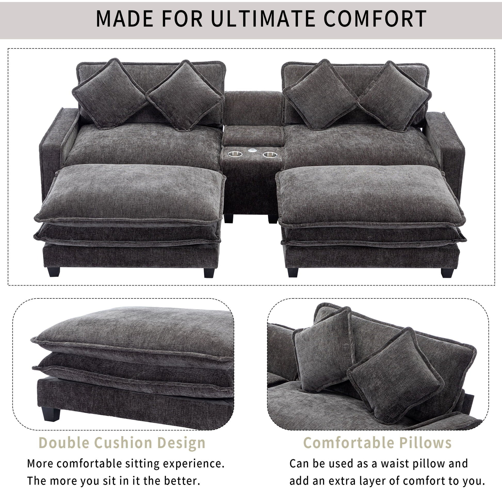 Modern sectional sofa with removable ottomans in gray fabric HouseOfZazla on Tampa Home & Garden Store