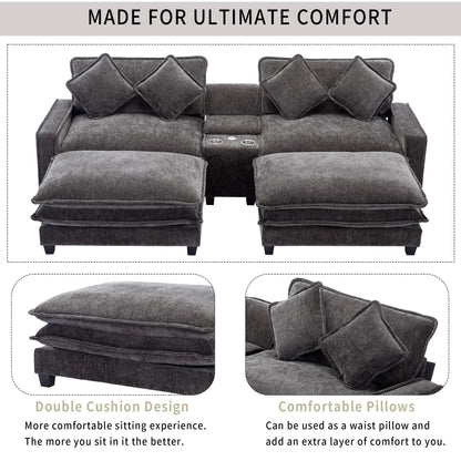 Modern sectional sofa with removable ottomans in gray fabric HouseOfZazla on Tampa Home & Garden Store