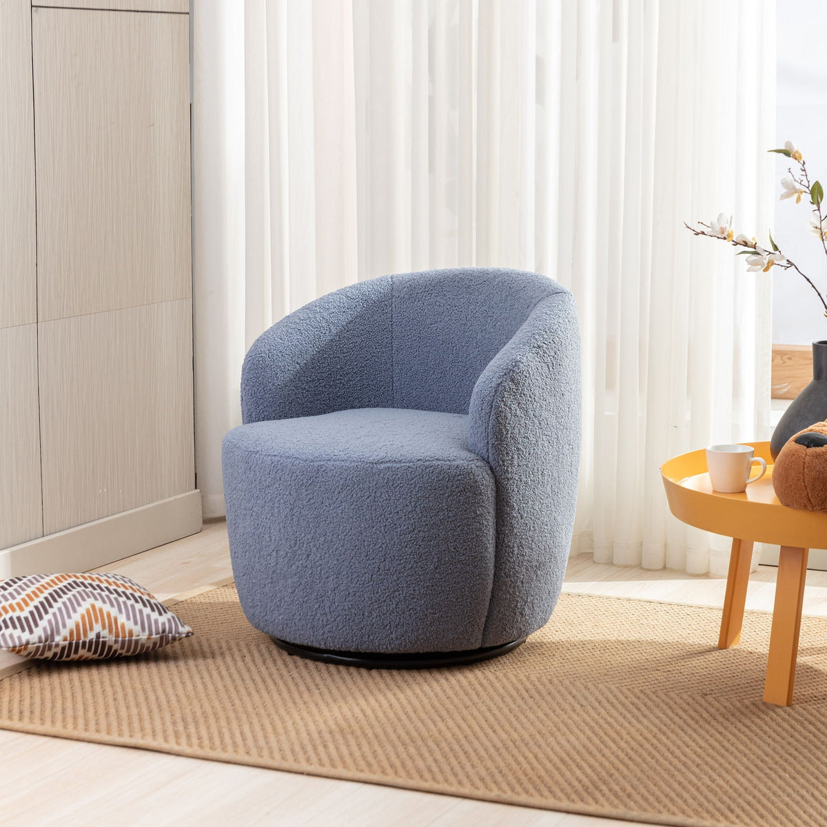 Teddy Fabric and Swivel Barrel Accent Chair