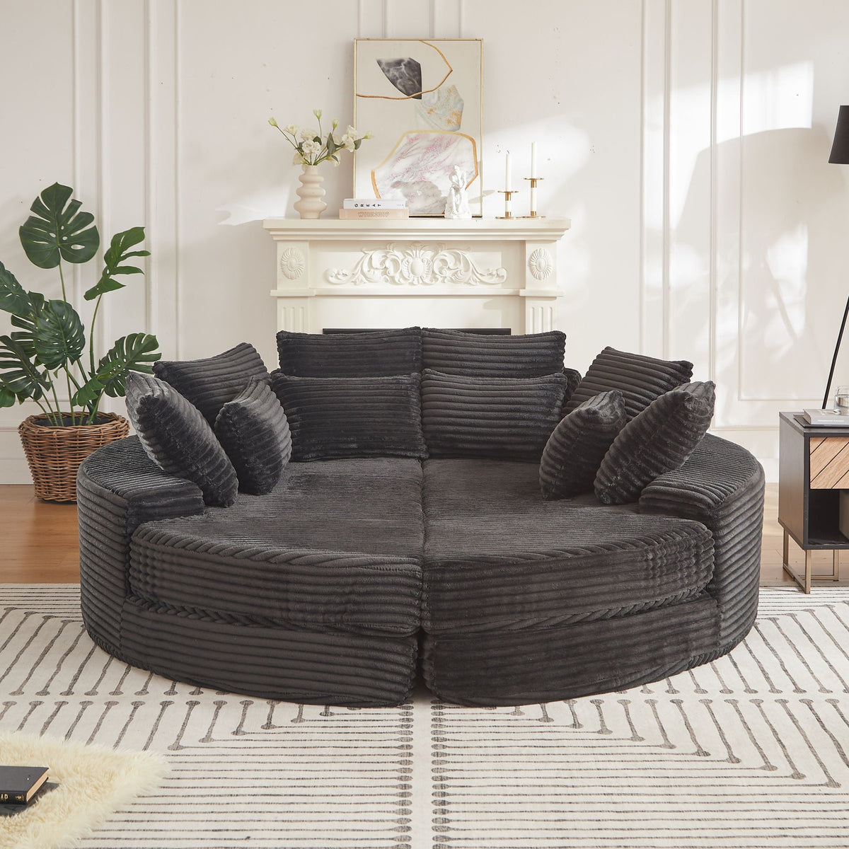 Round Oversized Sofa Bed with Throw Pillows