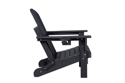 HouseOfZazla folding Adirondack chair with side table, dark charcoal wood, 3-piece set on Tampa Home & Garden Store