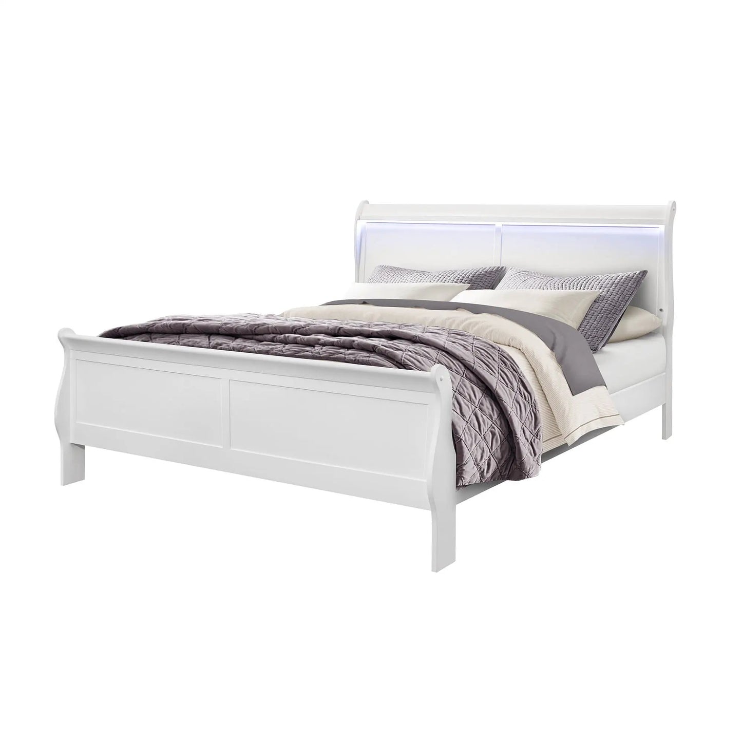 Charlston Bed with LED Lighting, Sleigh Style