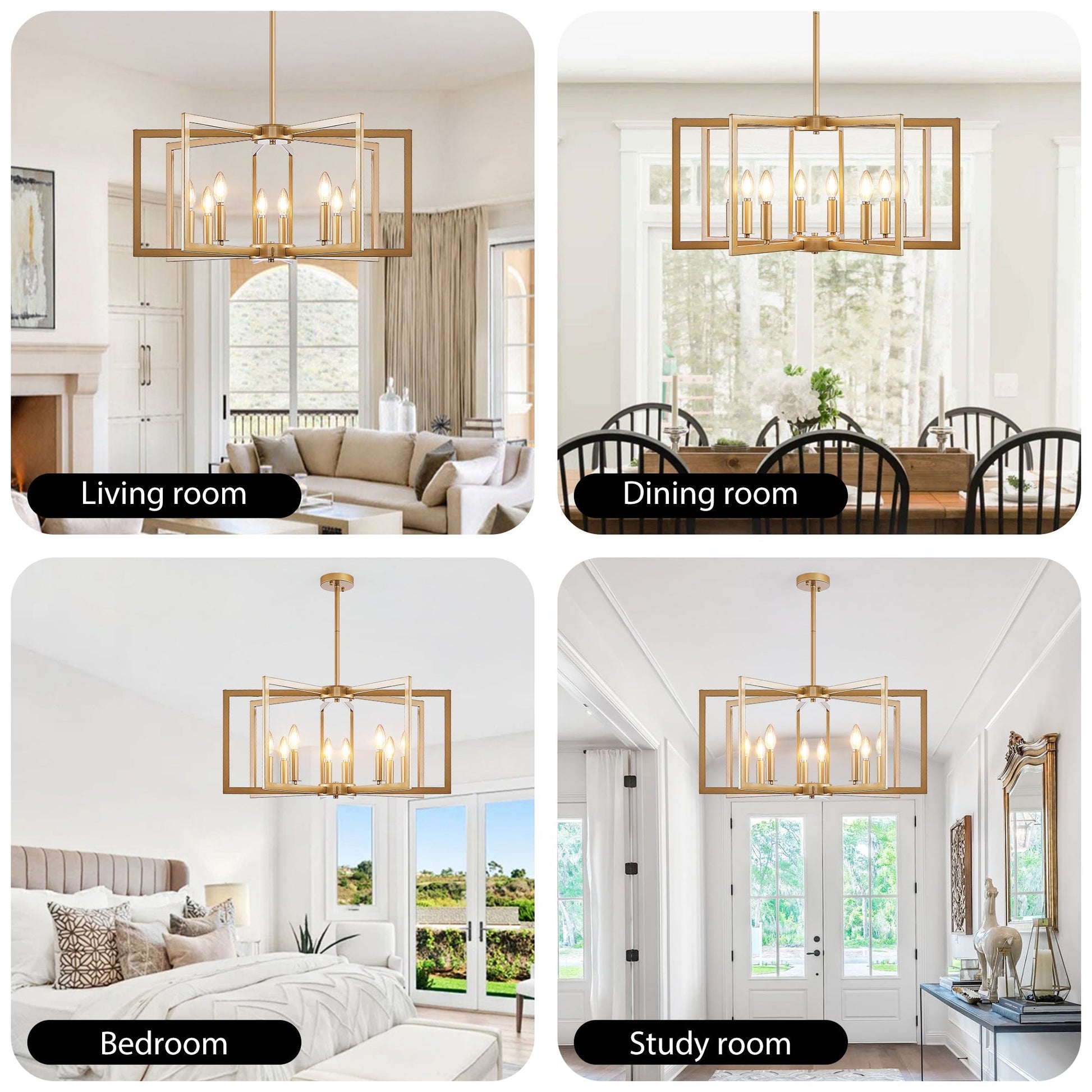 27' Modern Golden Geometric 8-Light Chandelier with frames in living, dining, bedroom, and study on Tampa Home & Garden Store