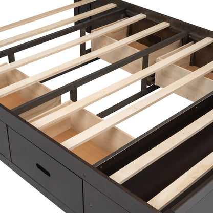 Platform bed frame with drawer storage and natural wood slats in dark finish HouseOfZazla on Tampa Home & Garden Store