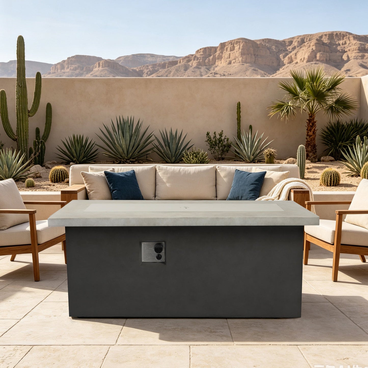 Rectangular Dark Grey Concrete Gas Fire Pit Table
