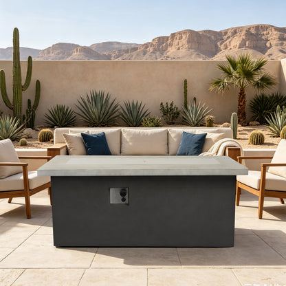 Rectangular Dark Grey Concrete Gas Fire Pit Table