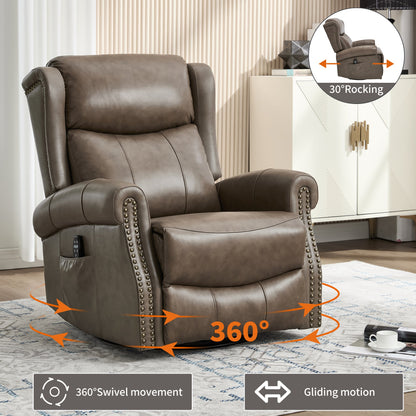 Heat Massage Manual Recliner Chair in brown leather with 360° swivel 30° rocking on Tampa Home & Garden Store