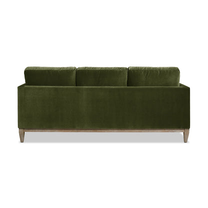 Knox Modern Farmhouse Sofa olive green velvet upholstery with wooden legs stationary sofa on Tampa Home & Garden Store