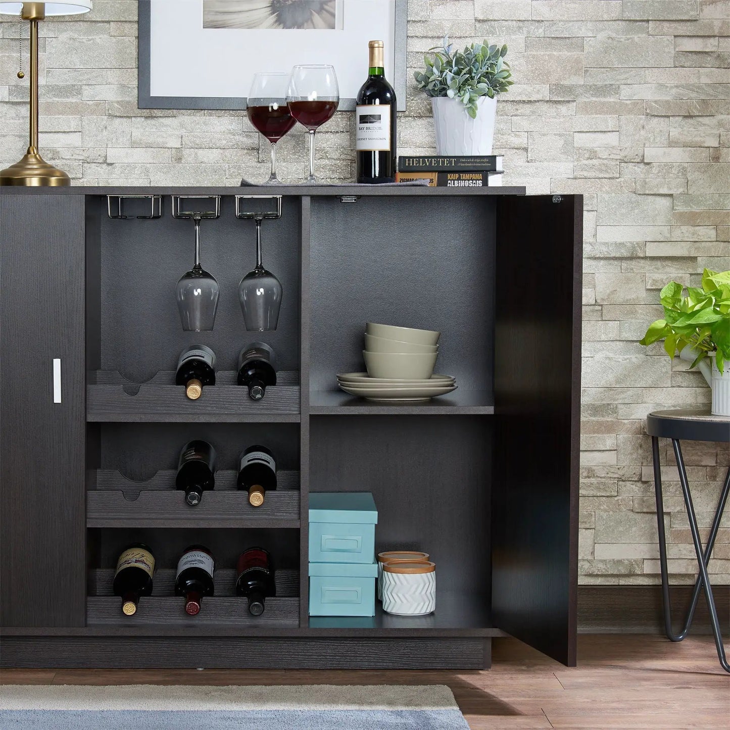 Hazen Wine Cabinet II Espresso With Stemware Rack