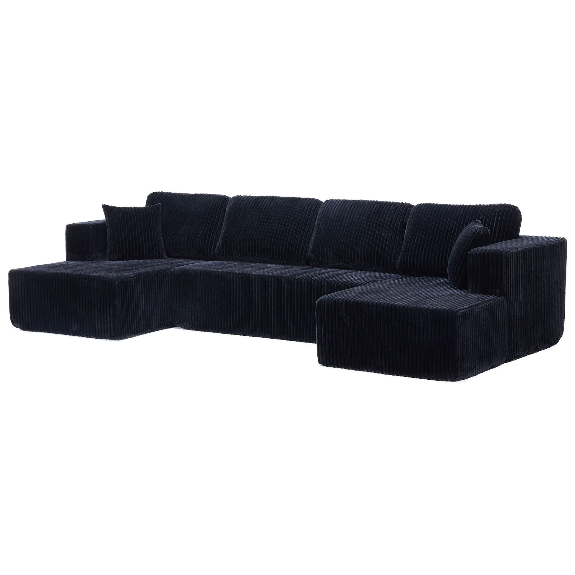 U-Shape modular sectional sofa dark navy corduroy by HouseOfZazla, stationary living room sofa on Tampa Home & Garden Store