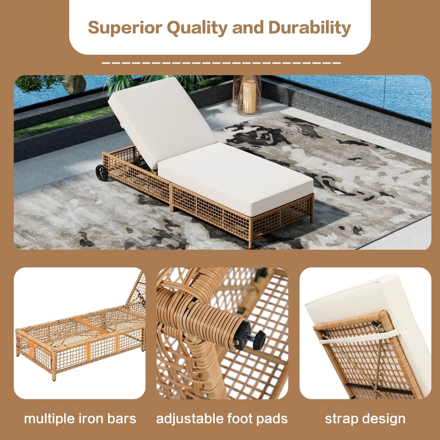 Lounge Chair With 5 Position Backrest Wheels