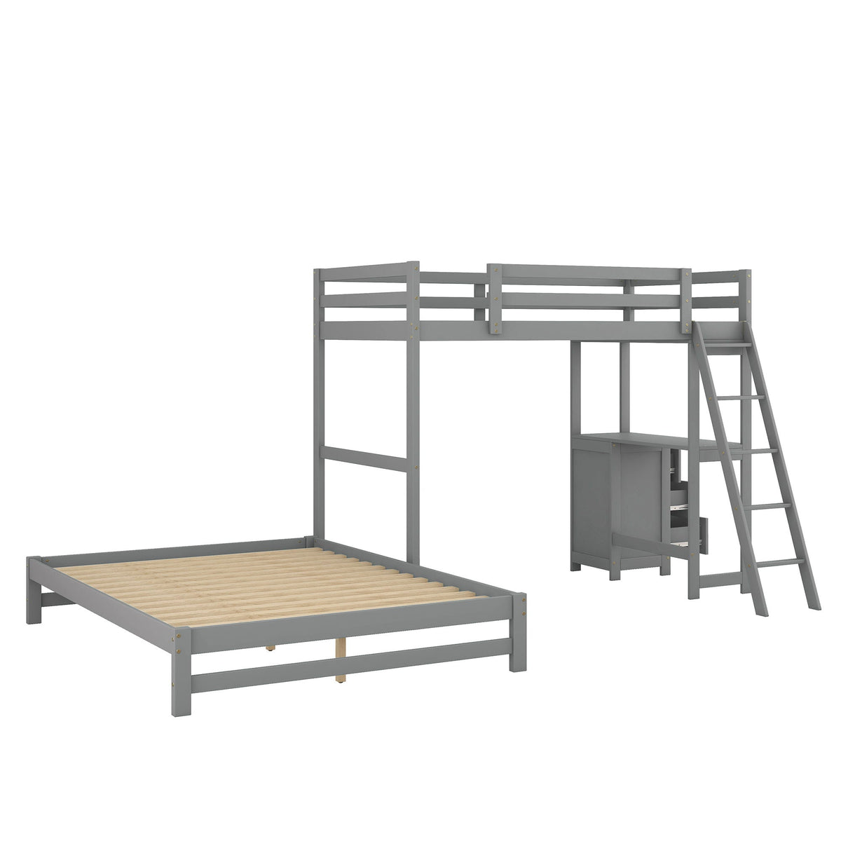 Bunk bed with built-in desk and three drawers in gray metal by HouseOfZazla on Tampa Home & Garden Store