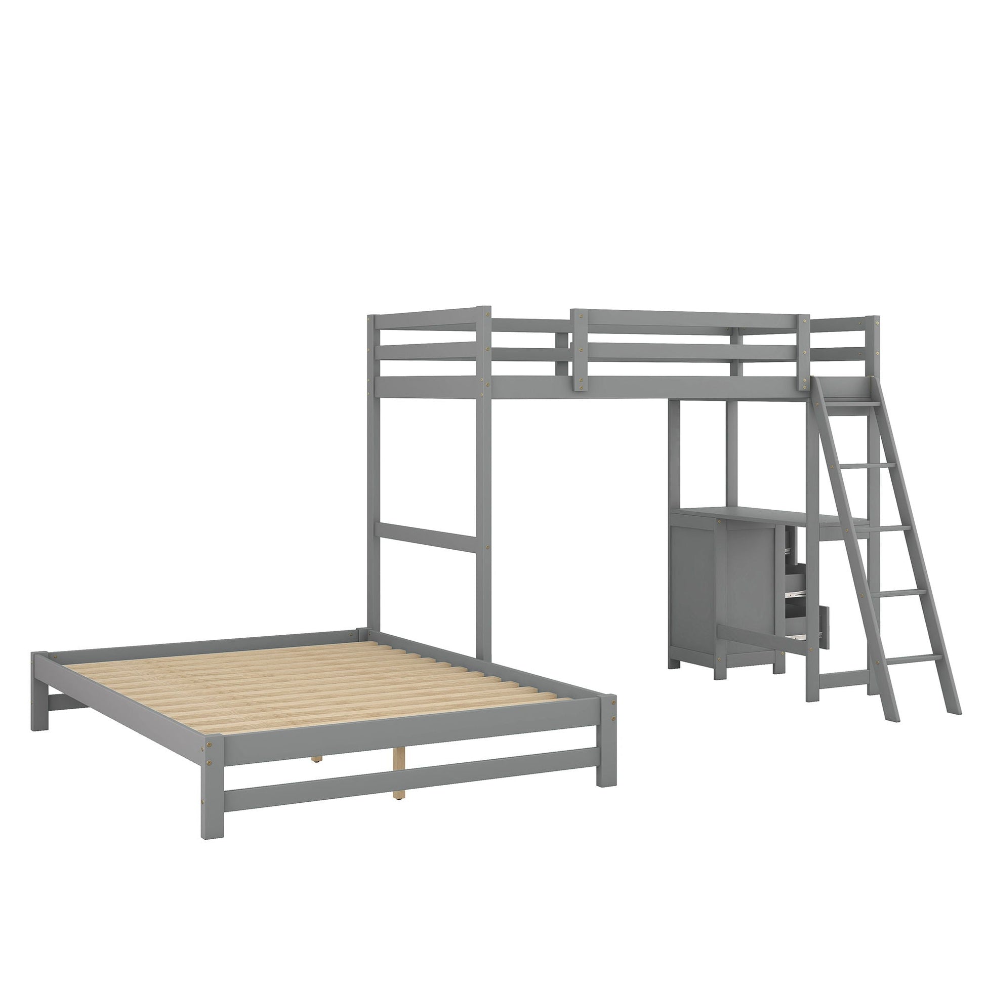 Bunk bed with built-in desk and three drawers in gray metal by HouseOfZazla on Tampa Home & Garden Store
