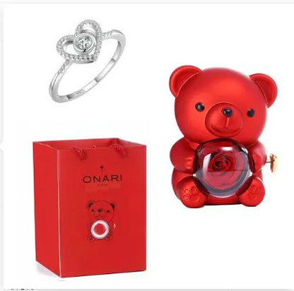 Eternal Rose Teddy Bear Gift Set with silver heart ring and red Onari bag on Tampa Home & Garden Store