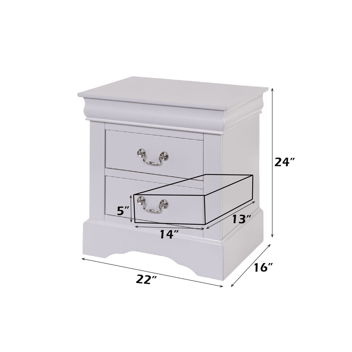 Louis Philippe III Sleek Design Nightstand, white finish with metal handles HouseOfZazla on Tampa Home & Garden Store