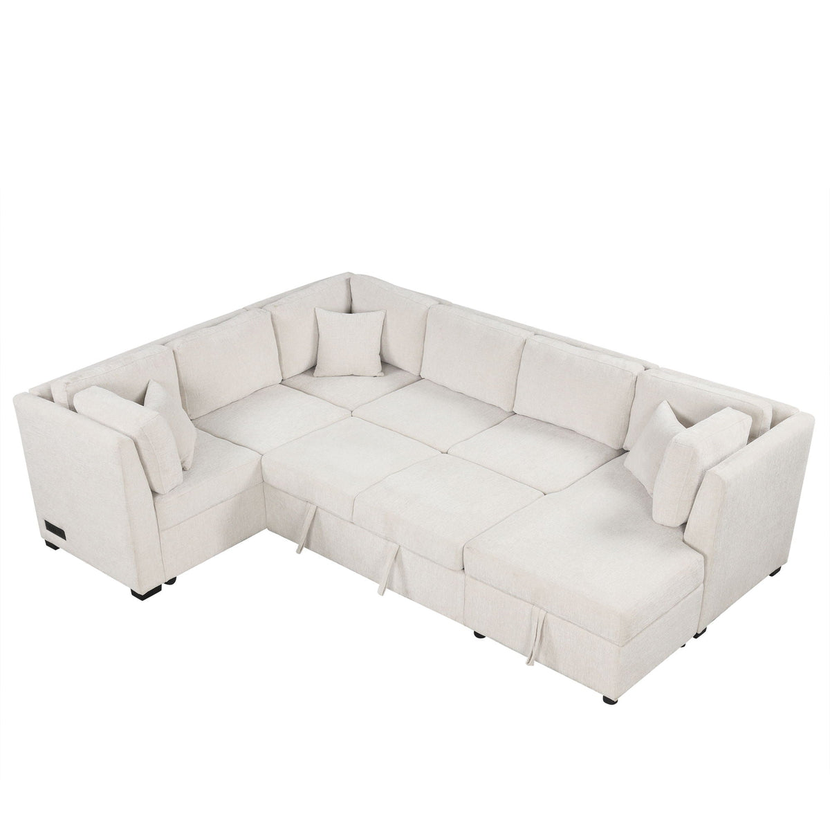 HouseOfZazla beige U-shaped sleeper sectional sofa with storage chaise and cushions on Tampa Home & Garden Store