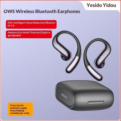 Two Yesido over-ear wireless Bluetooth earbuds with charging case, black-silver finish on Tampa Home & Garden Store