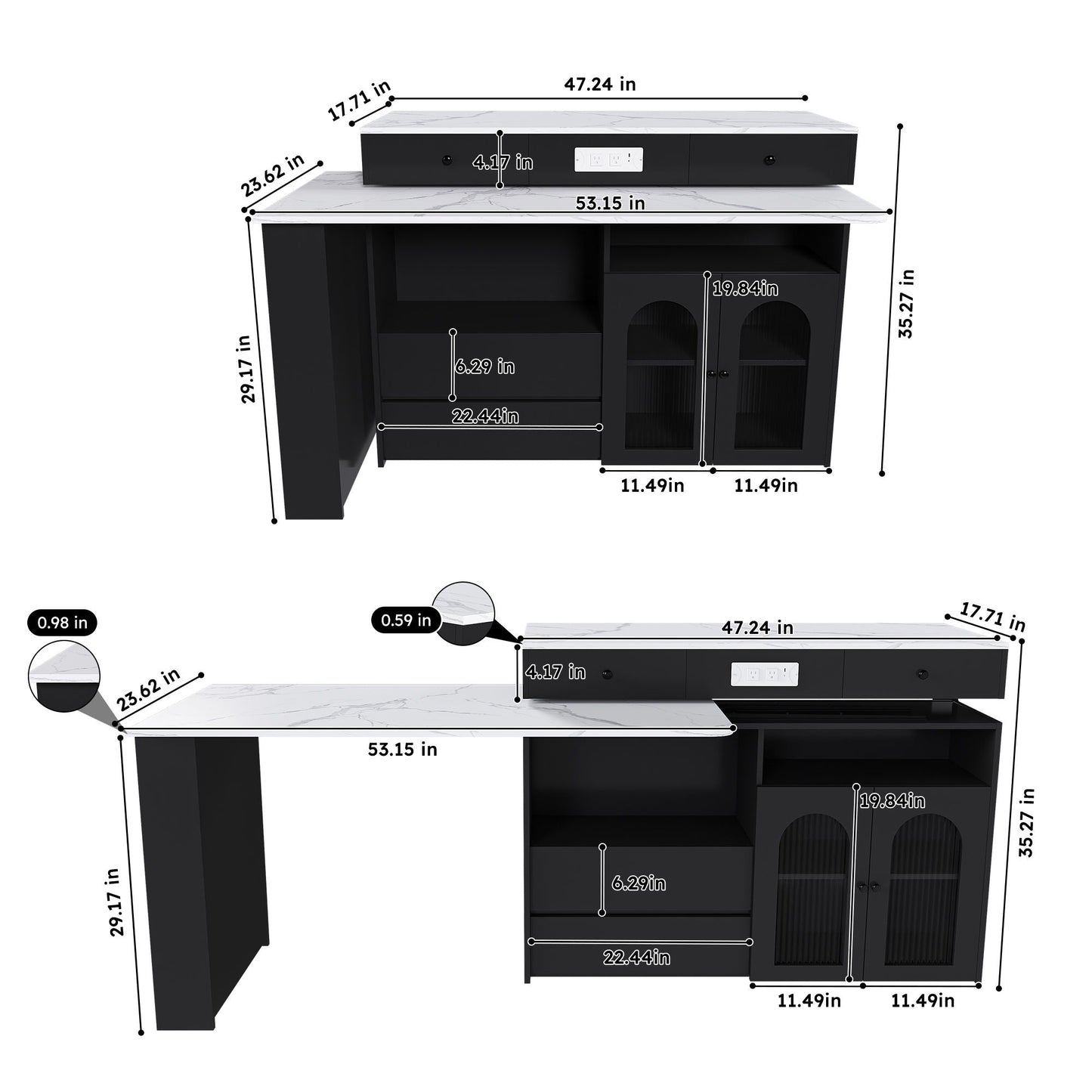 Kitchen Island with Extendable Rotating Table