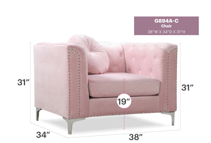 HouseOfZazla pink MicroSuede Contemporary Sloped Arm Chair with tufted back and nailhead trim on Tampa Home & Garden Store