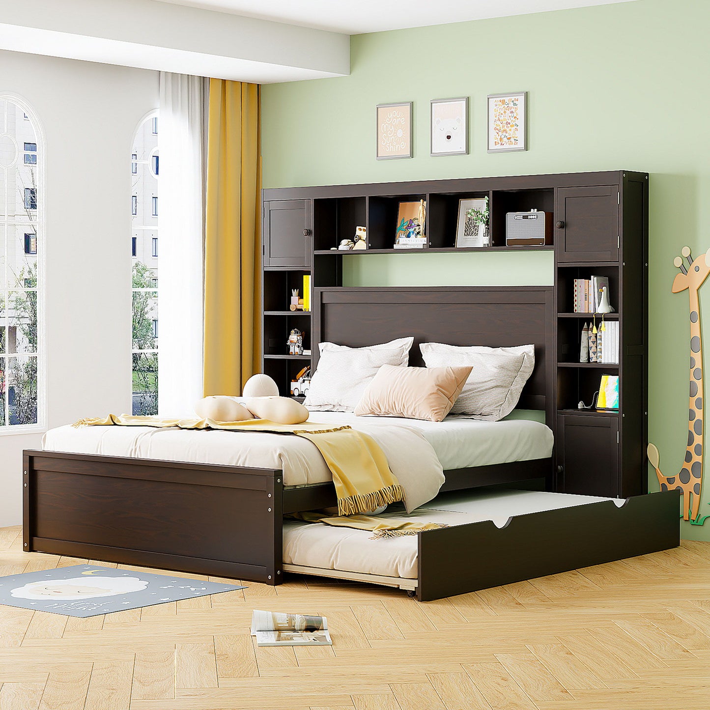 Twin Bed With Cabinet Shelf and Power Sockets