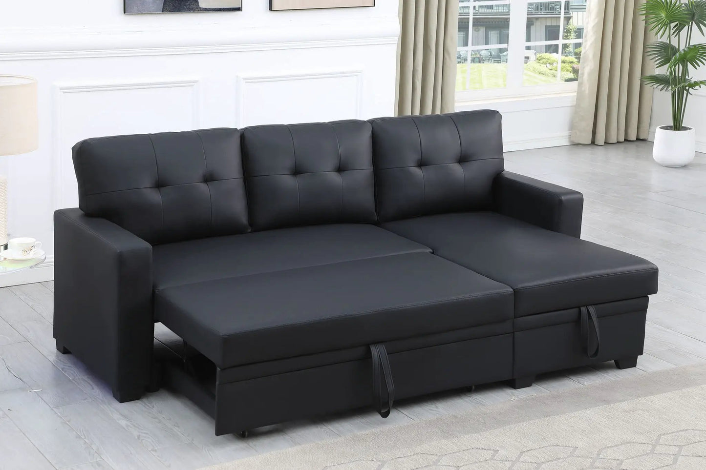 Pull Out Sectional Sofa With Chaise, black faux leather sleeper by Unique Piece Furniture on Tampa Home & Garden Store