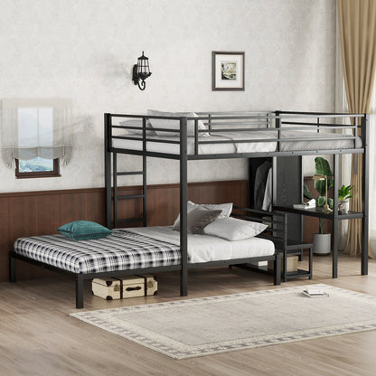 Queen Over Queen Bunk Bed With Desk and Wardrobe