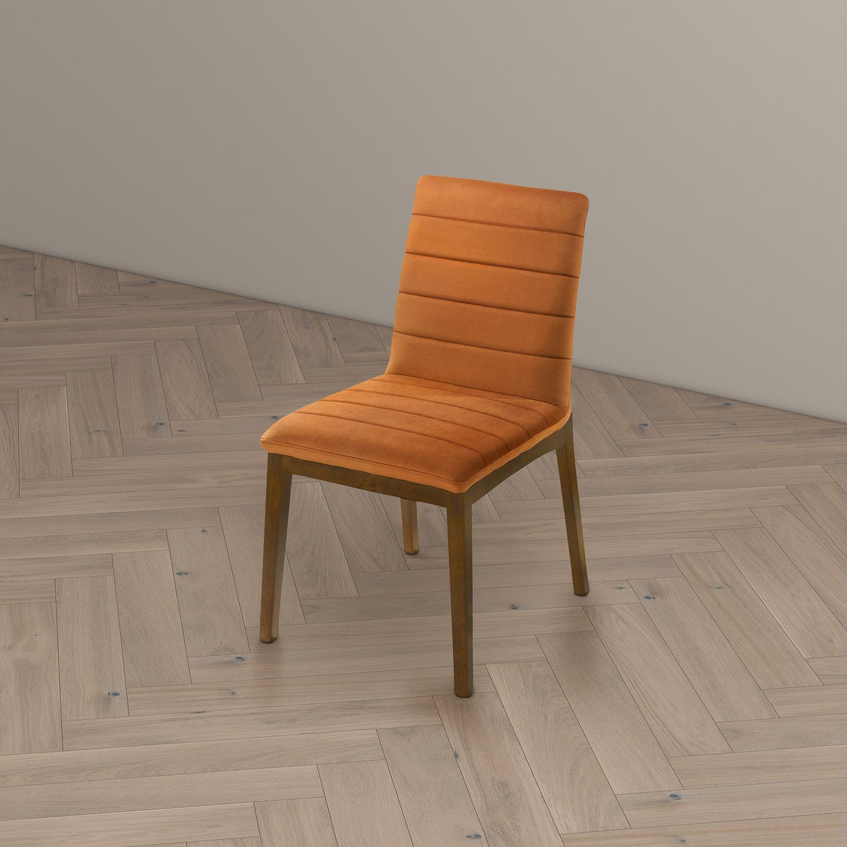 Modern orange dining chair with solid wood base on Tampa Home & Garden Store