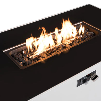 Rectangular fire pit with black frame and stainless trim, glowing lava rocks by HouseOfZazla on Tampa Home & Garden Store