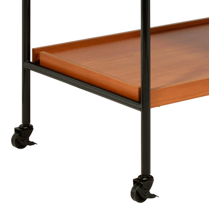 Oaken Honey Oak and Black Finish Serving Cart with wooden shelf and wheels on black metal frame on Tampa Home & Garden Store