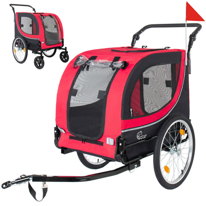 2-in-1 Bike Trailer & Pet Stroller red with mesh panels by HouseOfZazla for dogs up to 100 lbs on Tampa Home & Garden Store
