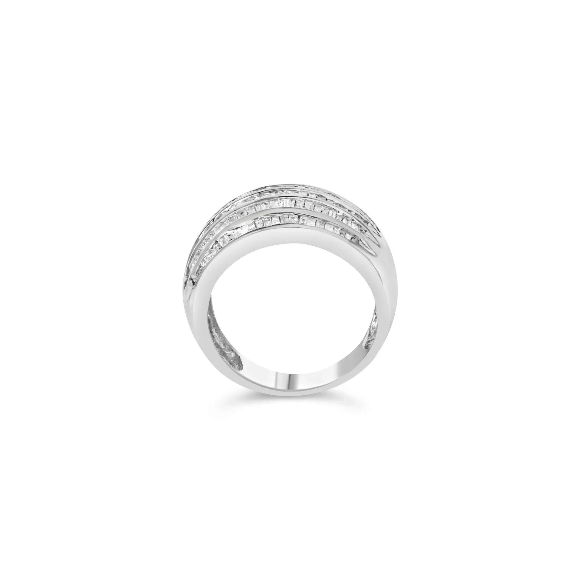 Ring .925 6-row baguette diamonds tapered channel-set cocktail 1.0 cttw H-I I2-I3 size 6.5 on Tampa Home & Garden Store