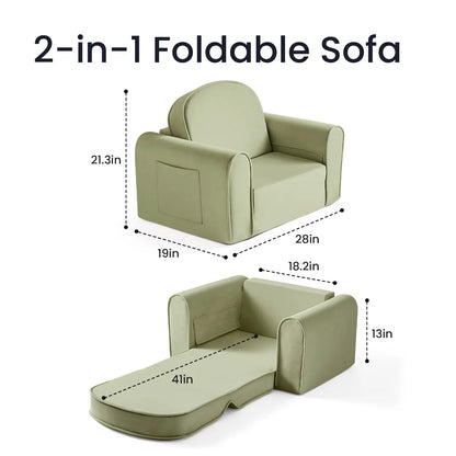 Tiny Land® GentleSnug Kid Chair 2-in-1 foldable play sofa in sage green with padded arms on Tampa Home & Garden Store