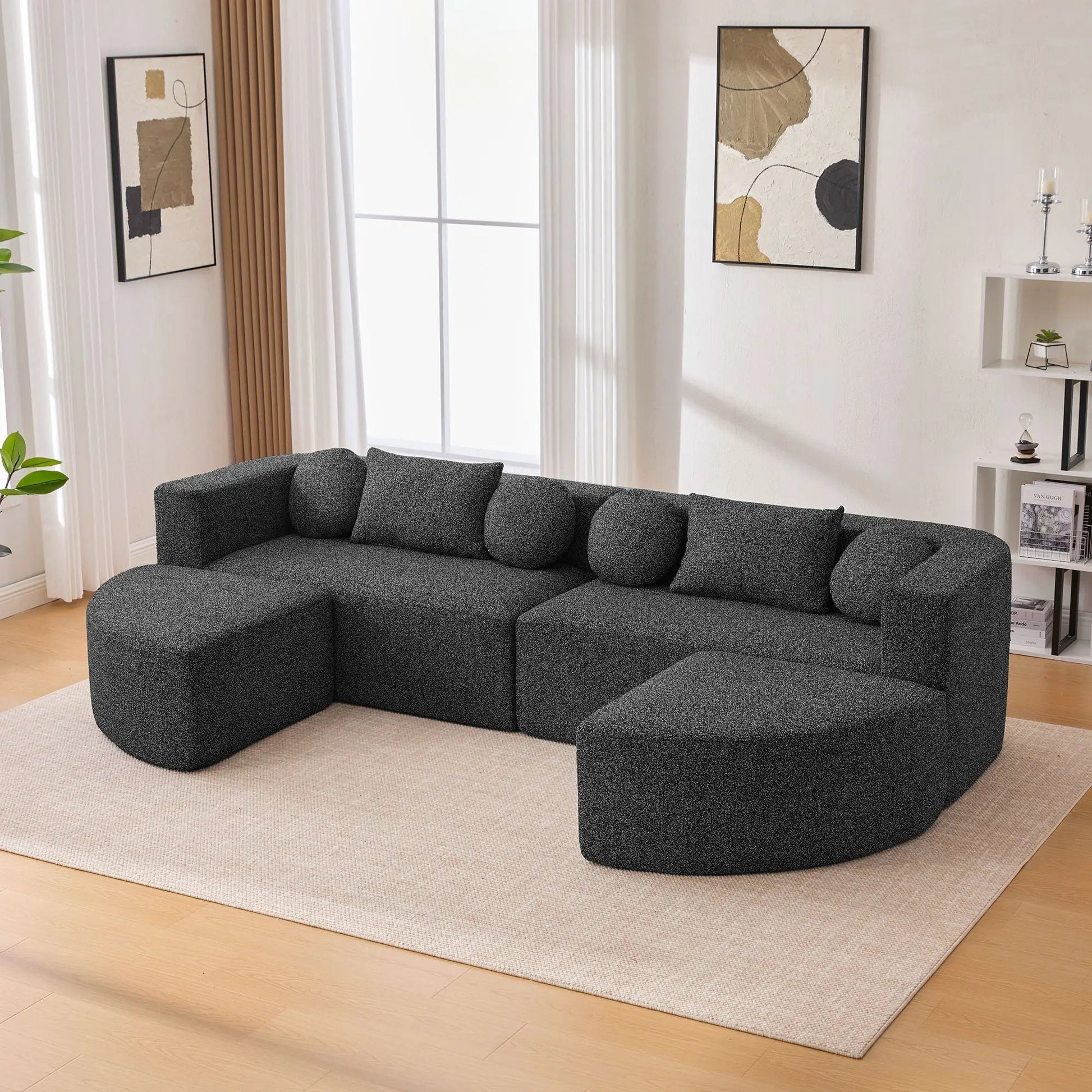 Boneless couch modular sectional sofa with deep seating and curved design in charcoal fabric on Tampa Home & Garden Store