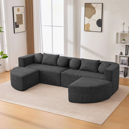 Boneless couch modular sectional sofa with deep seating and curved design in charcoal fabric on Tampa Home & Garden Store