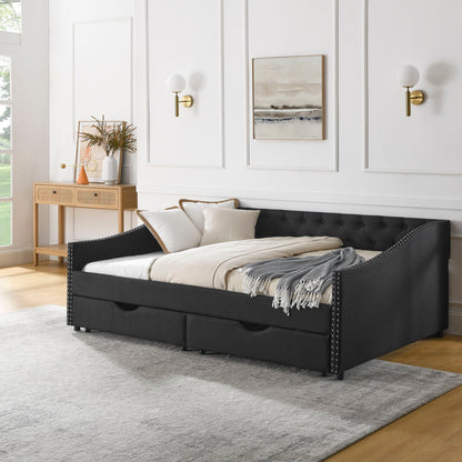 Upholstered Tufted Daybed with Storage Drawers