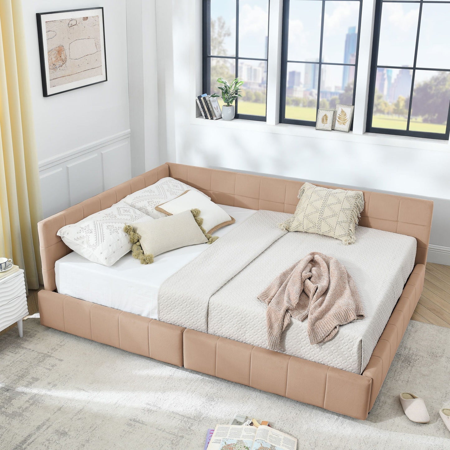 Mid Century Storage Upholstered Tufted Bed Frame