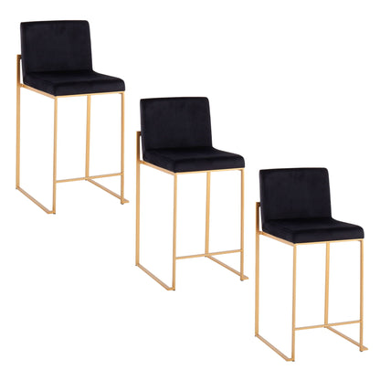 Contemporary high-back counter stools black upholstery with gold frame HouseOfZazla 3-pack on Tampa Home & Garden Store