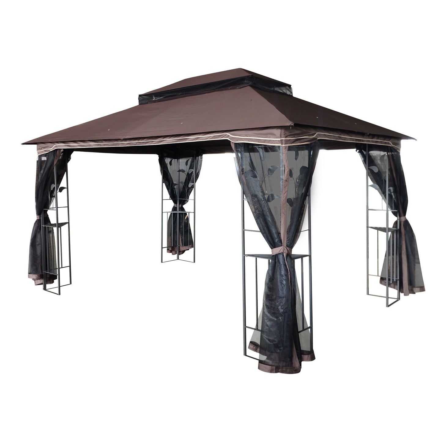 Patio gazebo tent with ventilated double roof and mosquito net brown canopy HouseOfZazla 3 unit on Tampa Home & Garden Store
