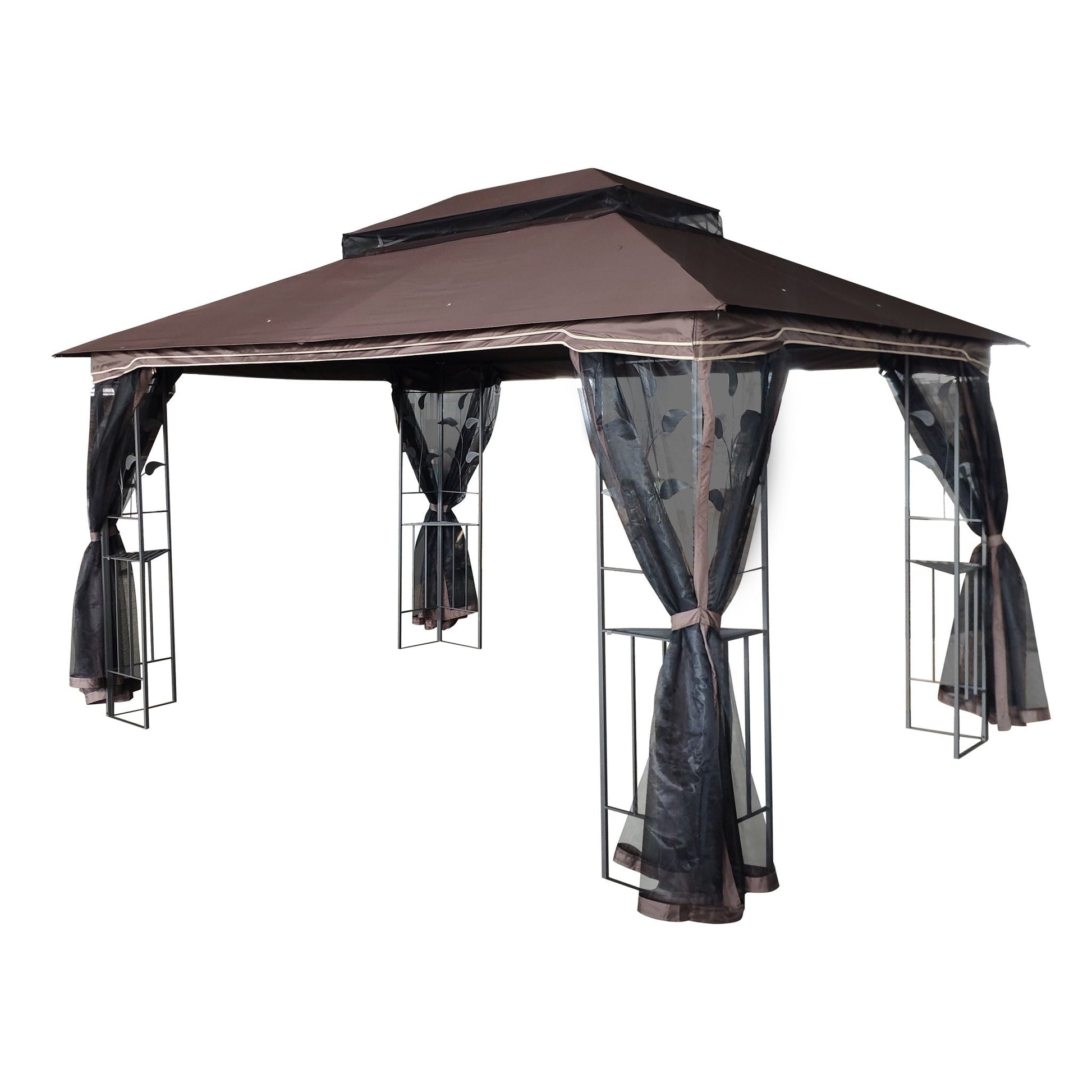 Patio gazebo tent with ventilated double roof and mosquito net brown canopy HouseOfZazla 3 unit on Tampa Home & Garden Store