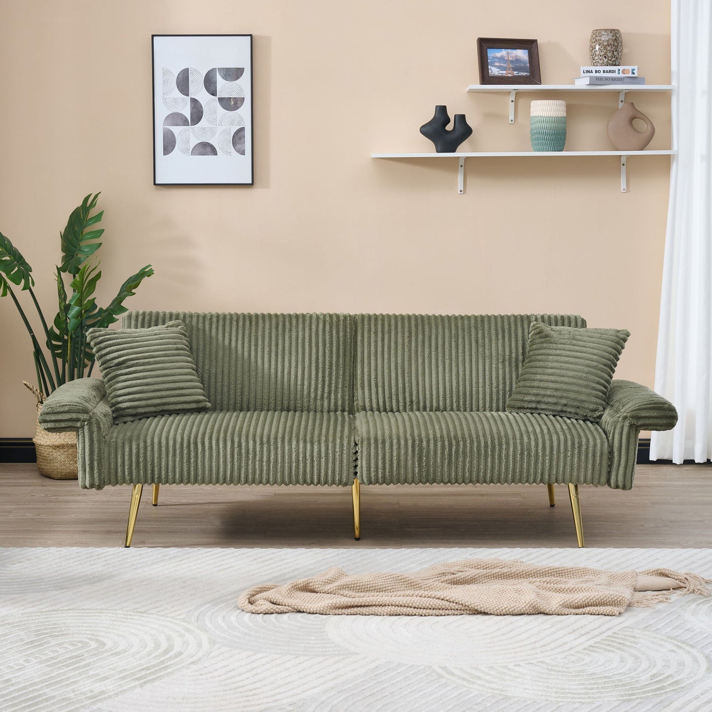 Luxury Foldable Double Sofa Bed With Armrests